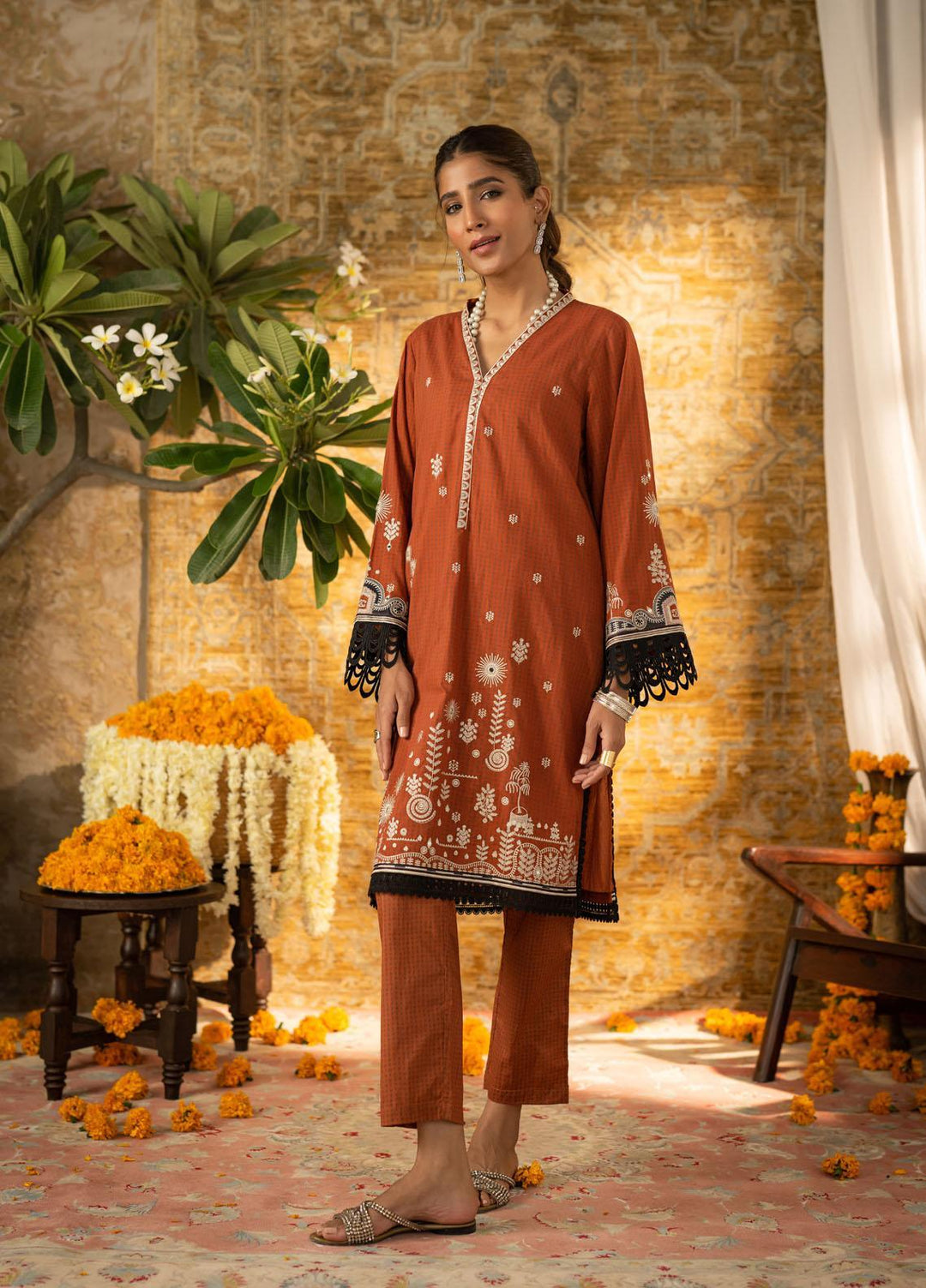 Dhanak Casual Pret Embroidered Cotton 2 Piece Suit DC-2066 RUST