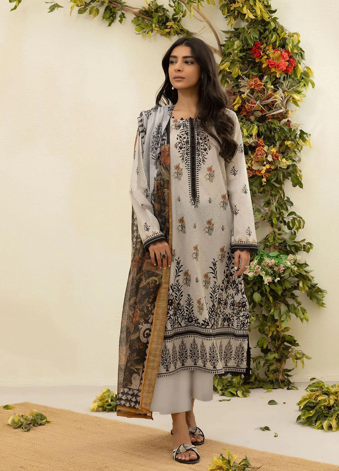 Everyday Basics By Dhanak Printed Lawn Suits Unstitched 3 Piece DU-3132 BEIGE - Summer Collection