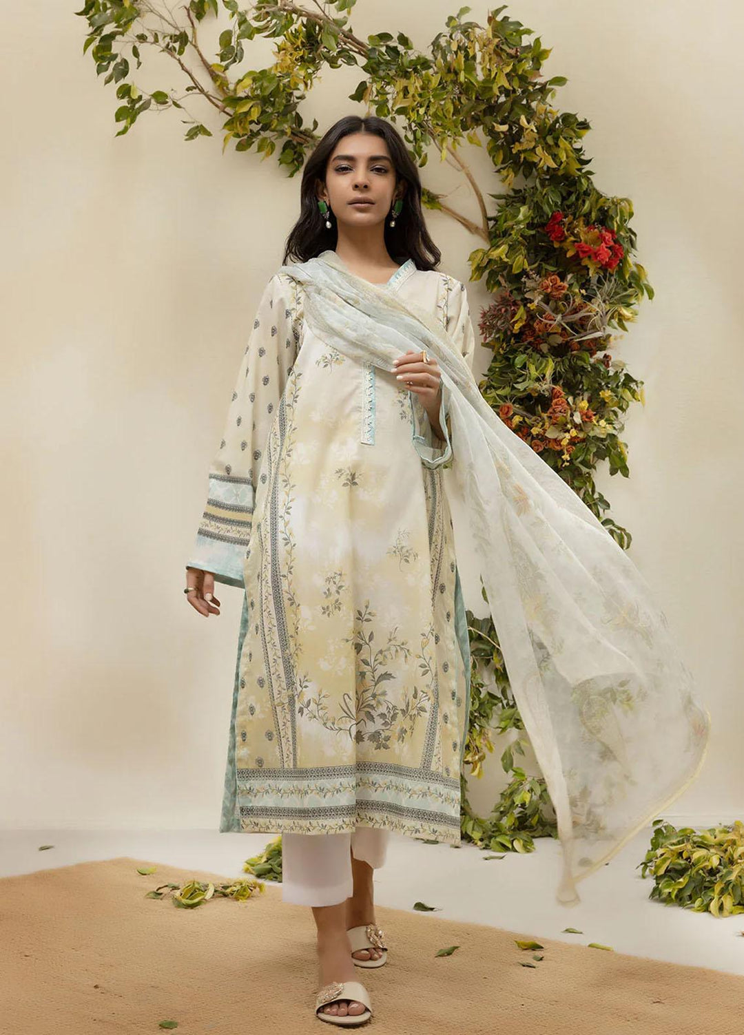 Everyday Basics By Dhanak Printed Lawn Suits Unstitched 3 Piece DU-3134 LEMON YELLOW - Summer Collection