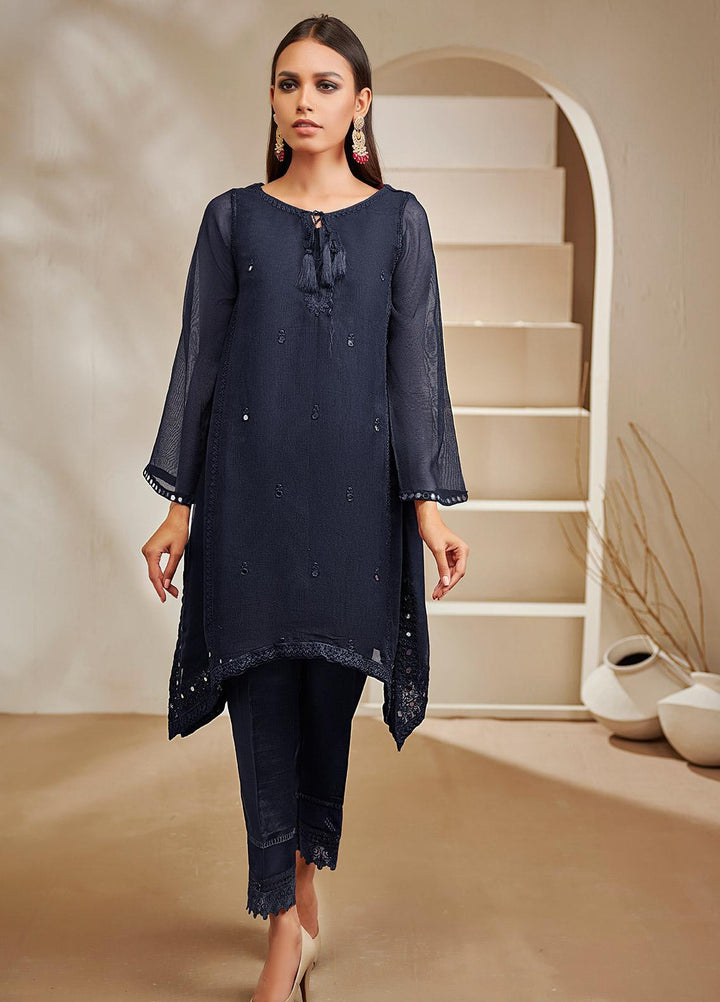 Dhanak Pret Luxury Khaadi Net Kurti DHK21F DA-1388 BLUE