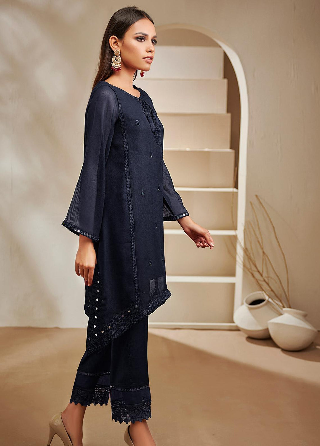 Dhanak Pret Luxury Khaadi Net Kurti DHK21F DA-1388 BLUE