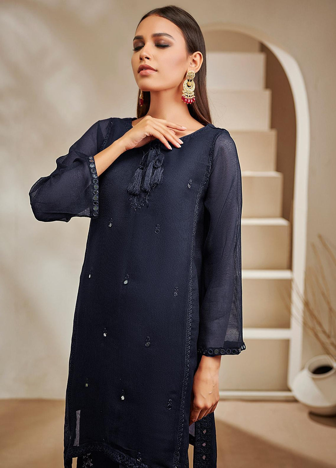 Dhanak Pret Luxury Khaadi Net Kurti DHK21F DA-1388 BLUE