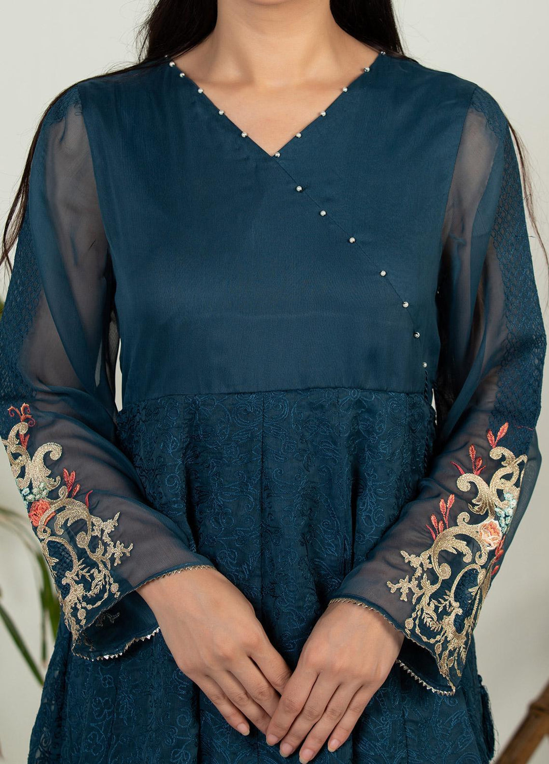 Dhanak Pret Luxury Chiffon Kurti DHK21F DA-1443 BLUE