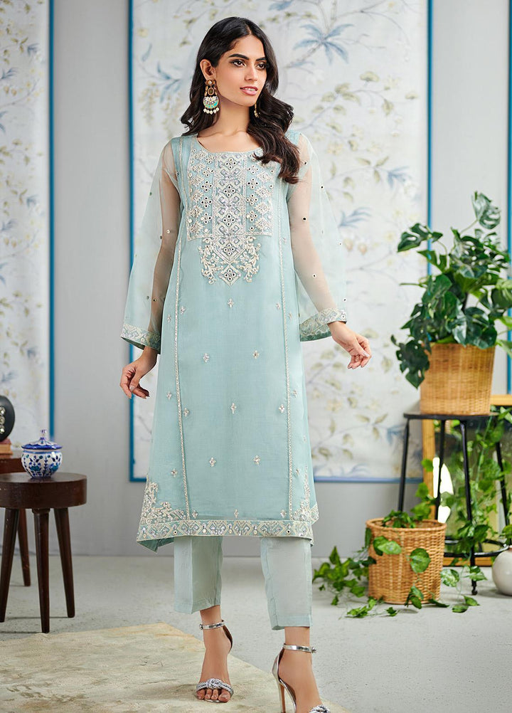 Dhanak Pret Luxury Organza Kurti DHK21F DA-1520 SKY-BLUE
