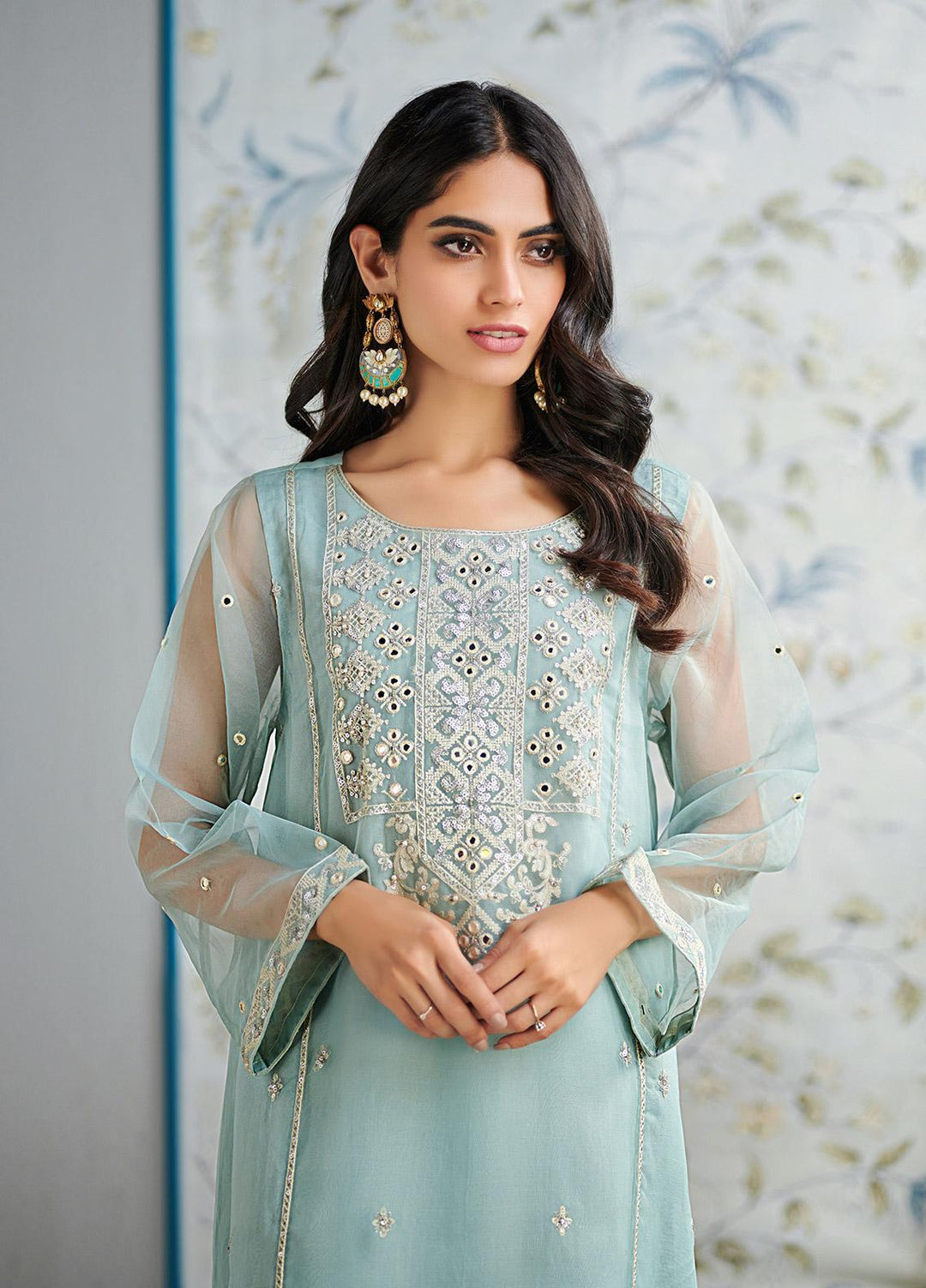 Dhanak Pret Luxury Organza Kurti DHK21F DA-1520 SKY-BLUE
