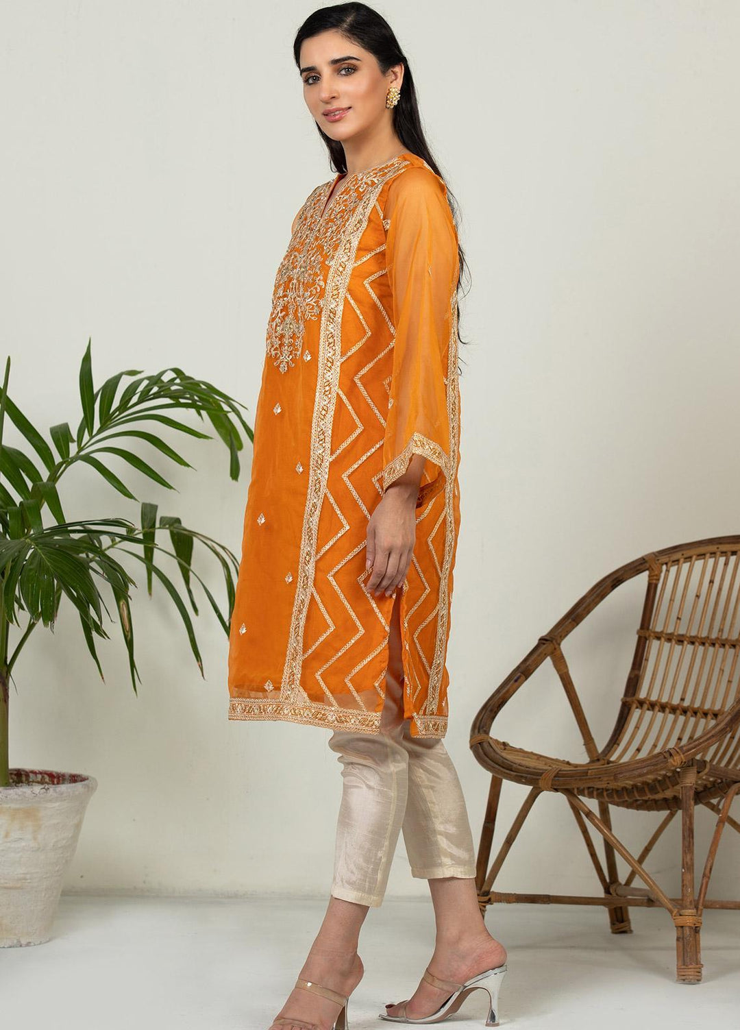 Dhanak Pret Luxury Organza Kurti DHK21F DA-1521 ORANGE