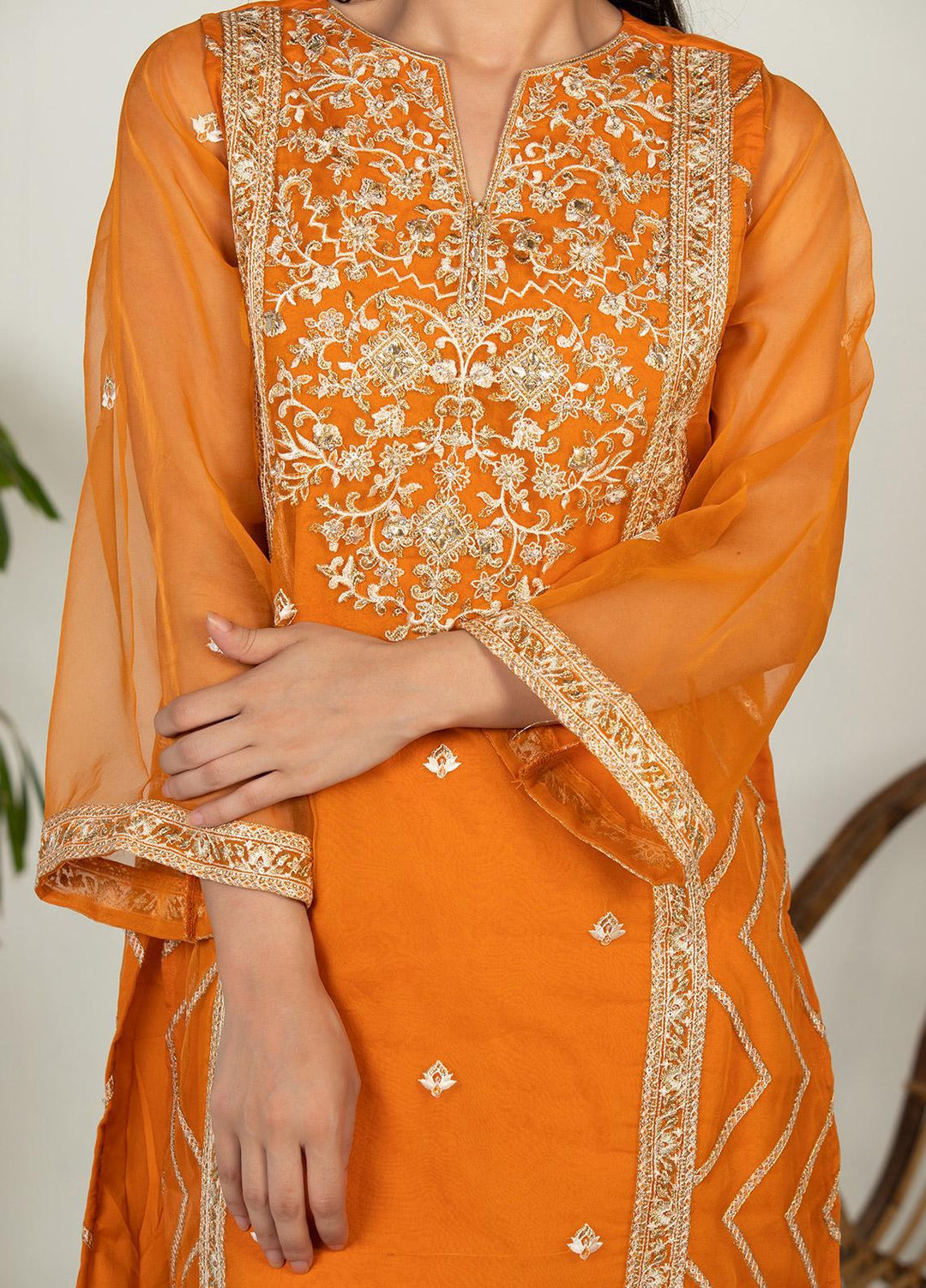 Dhanak Pret Luxury Organza Kurti DHK21F DA-1521 ORANGE