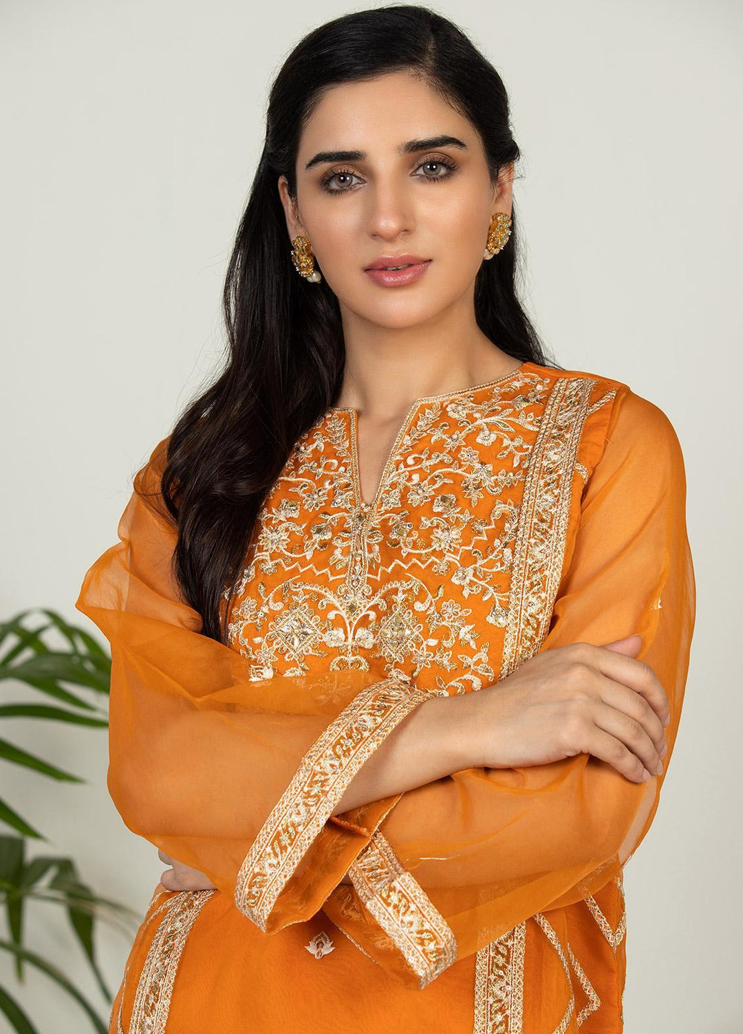 Dhanak Pret Luxury Organza Kurti DHK21F DA-1521 ORANGE