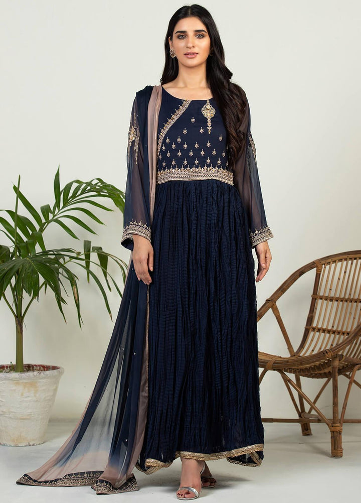 Dhanak Pret Luxury Chiffon 3 Piece DHK21F DL-0140 BLUE