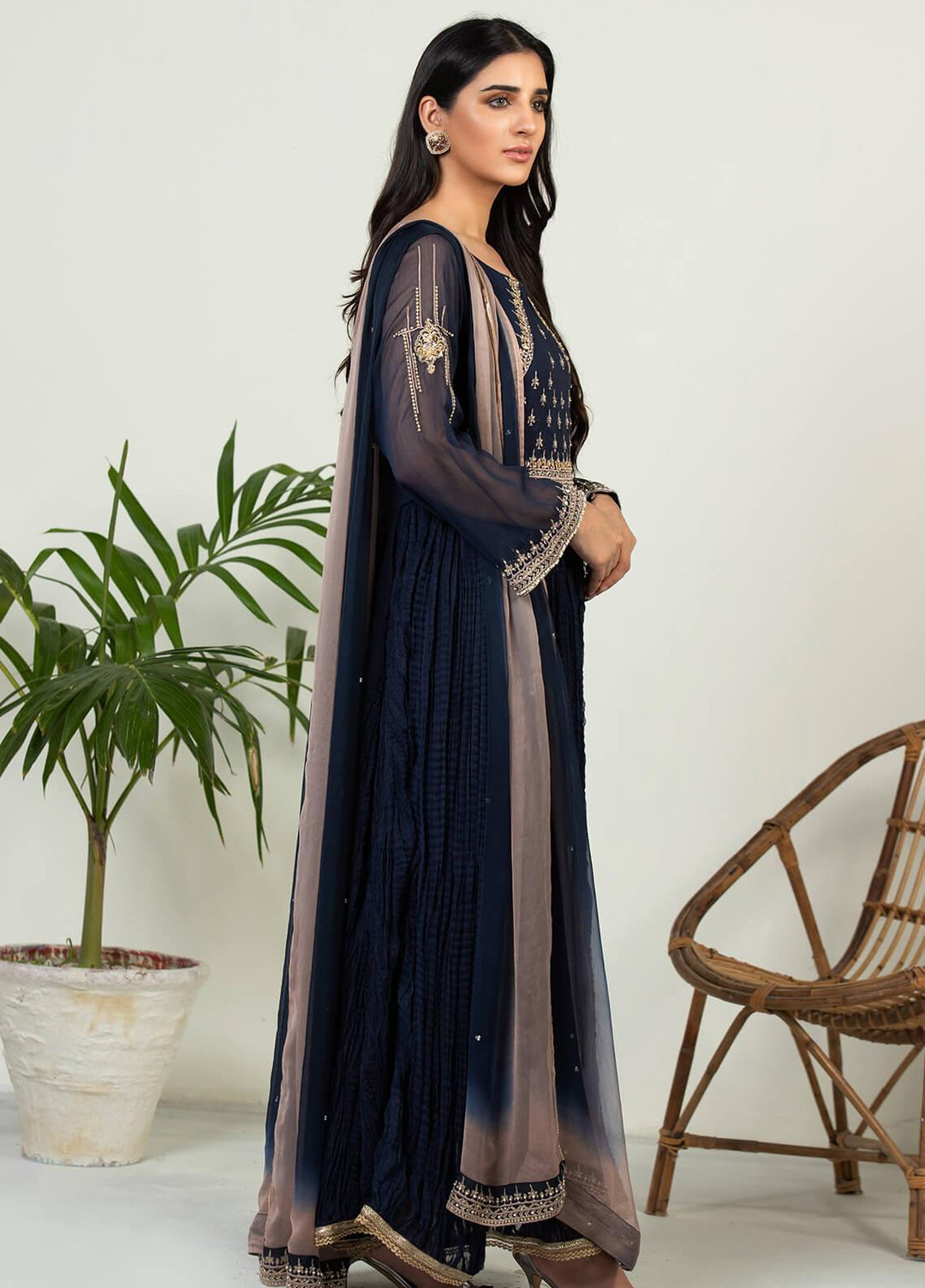 Dhanak Pret Luxury Chiffon 3 Piece DHK21F DL-0140 BLUE