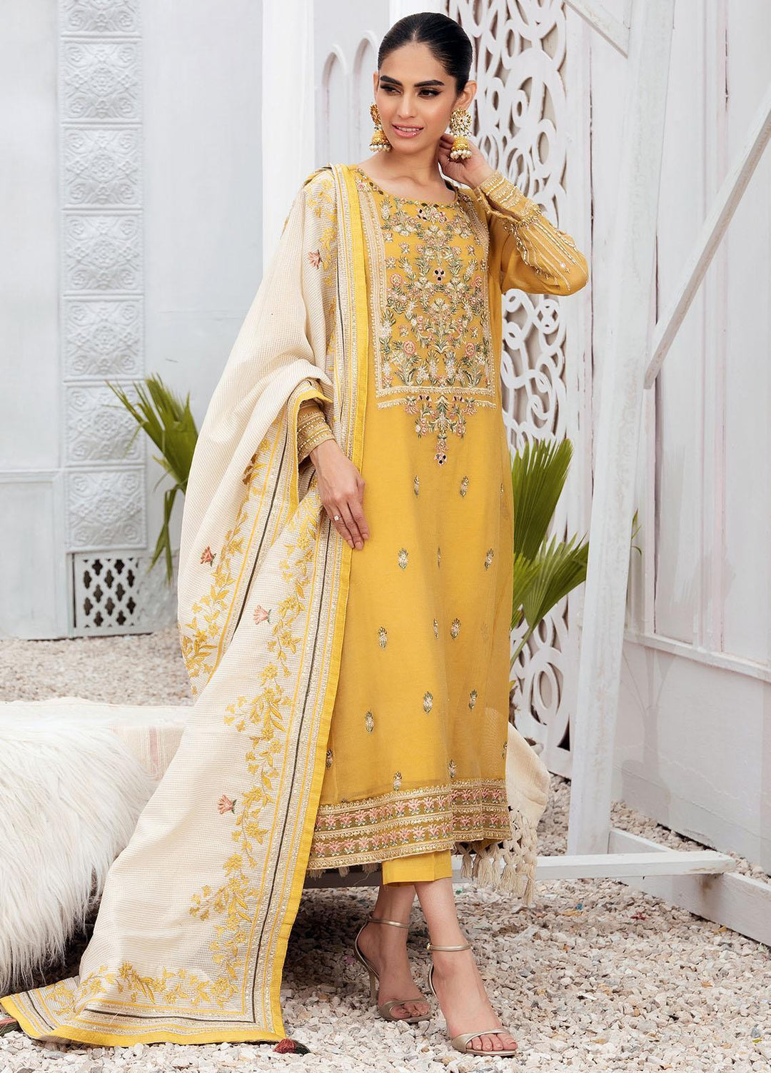Dhanak Pret Luxury Net 3 Piece DHK21F DL-0153 YELLOW
