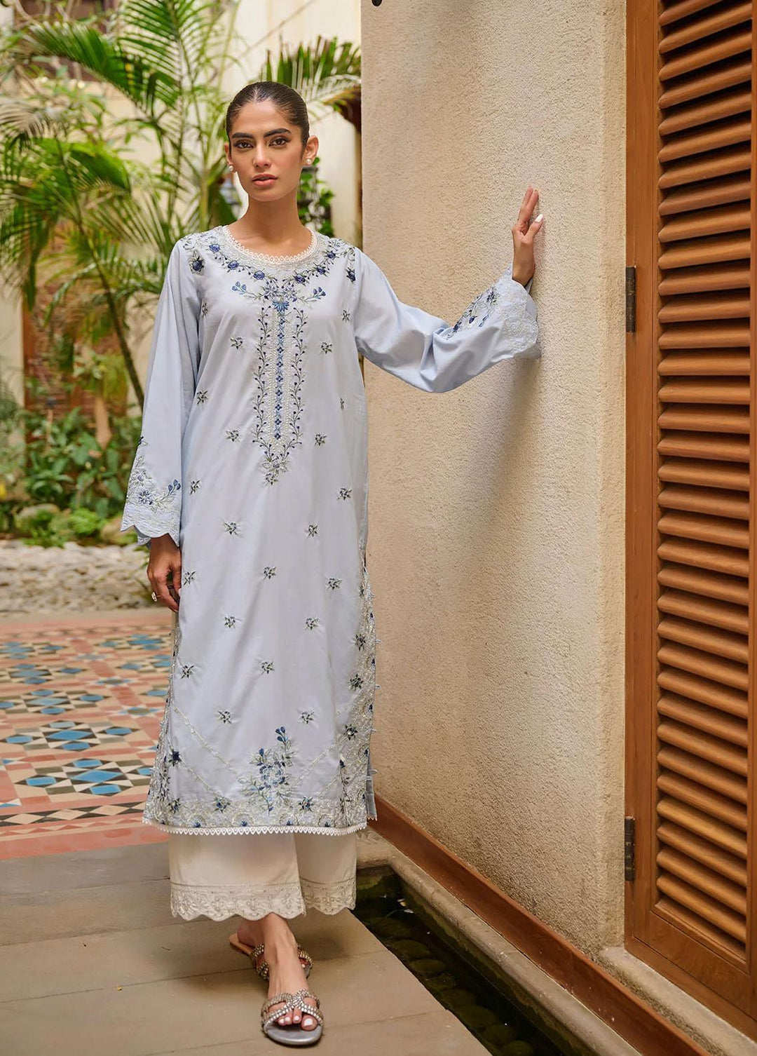Dhanak Pret Embroidered Lawn 2 Piece DHK23F DC-2155 SKY BLUE