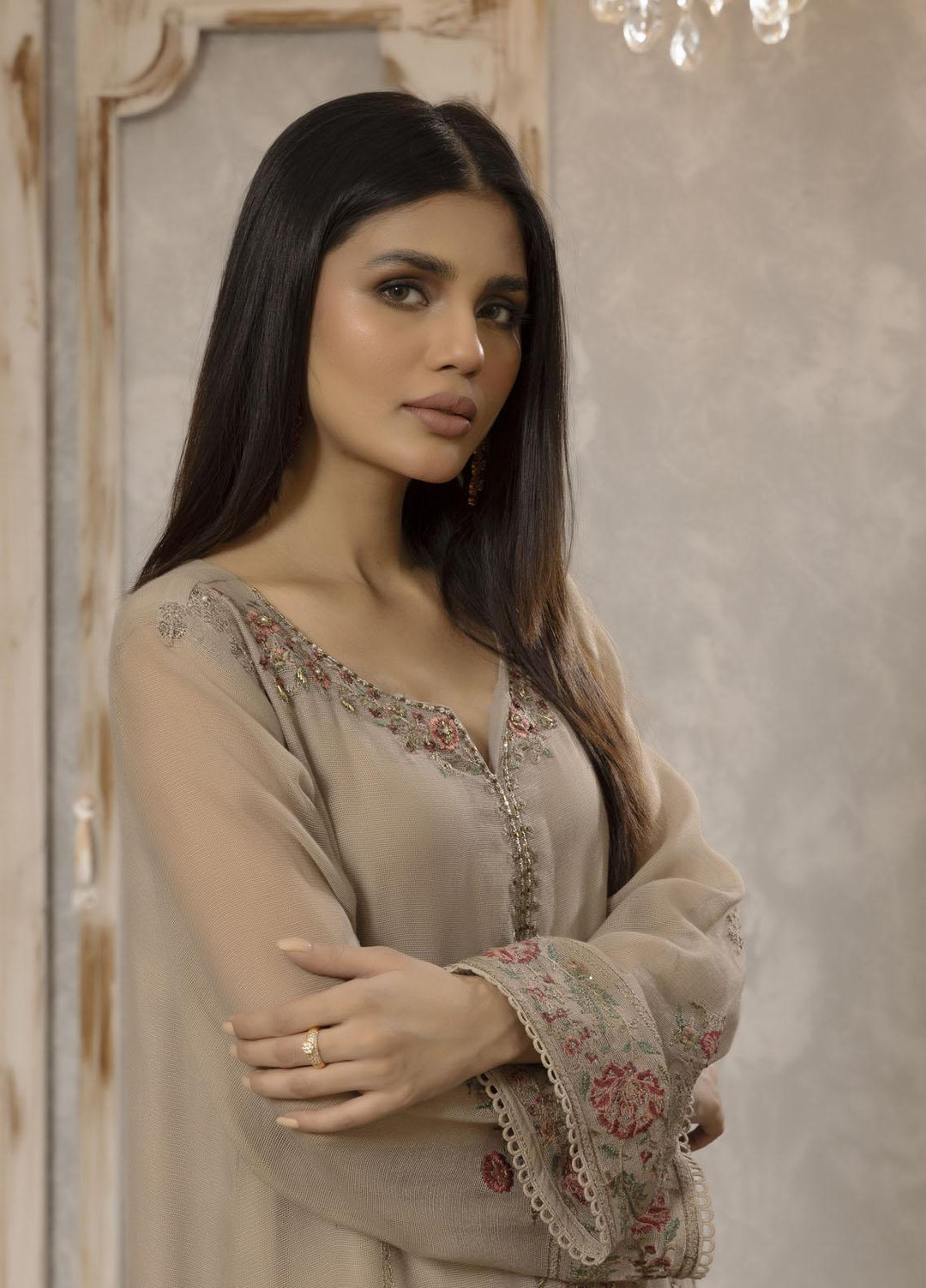 Dhanak Luxury Pret  Khaadi Net Shirt DA-1663 BEIGE