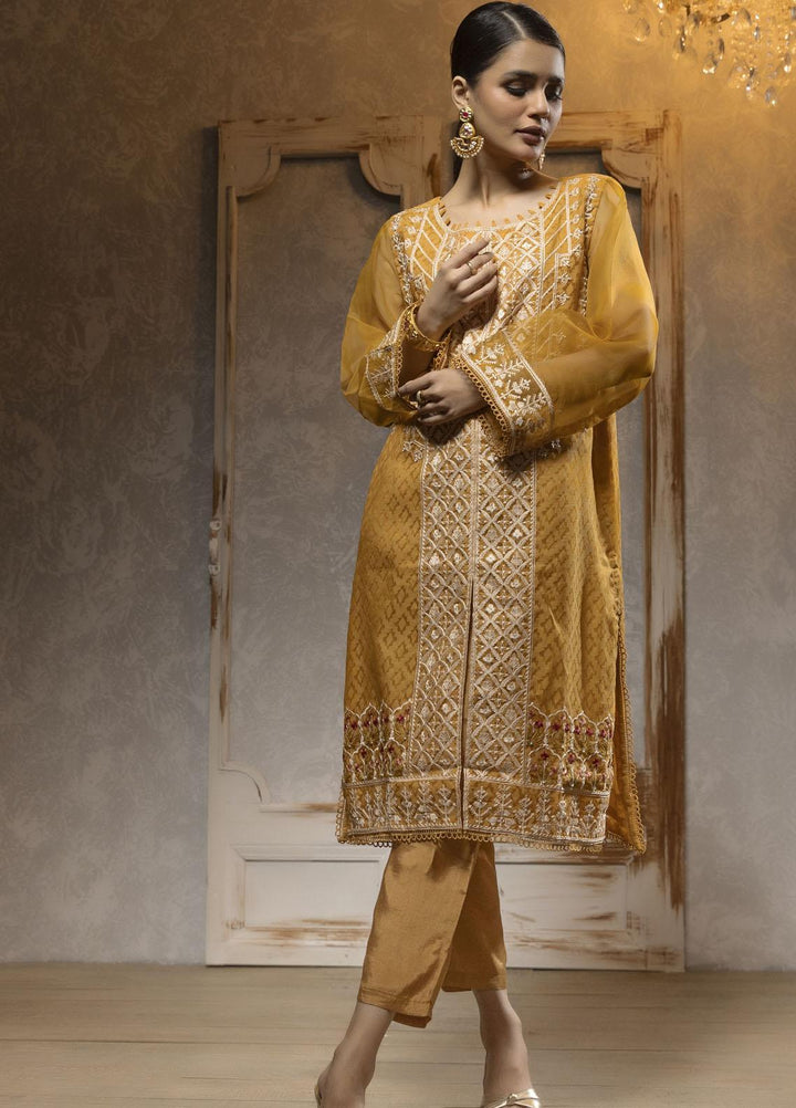Dhanak Luxury Pret  Organza Shirt DA-1656 MUSTARD