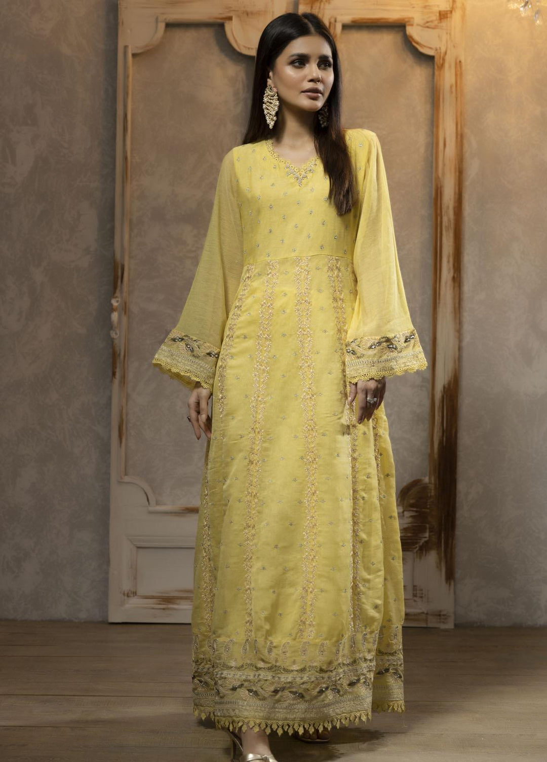 Dhanak Luxury Pret  Khaadi Net Shirt DA-1708 YELLOW