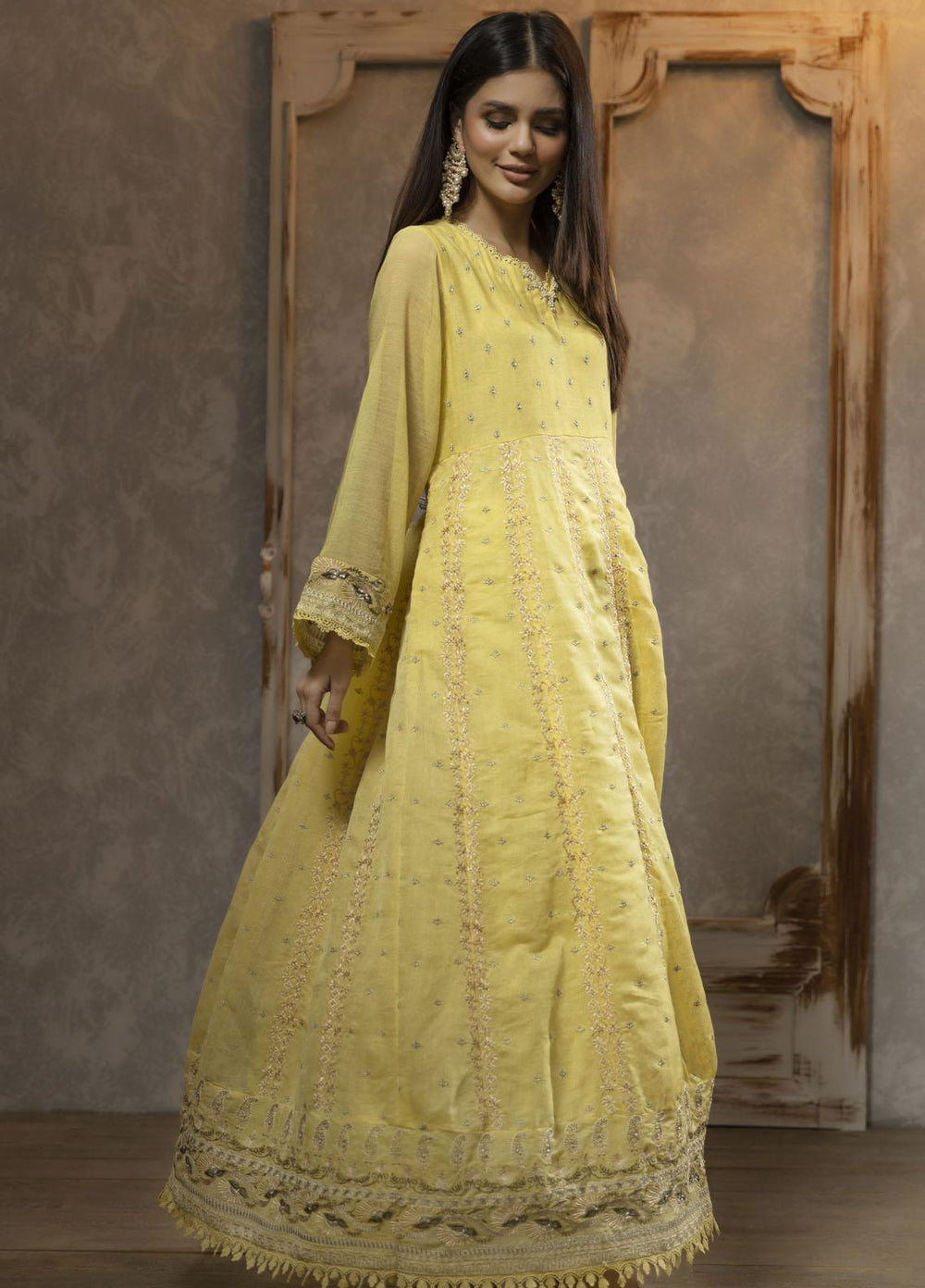Dhanak Luxury Pret  Khaadi Net Shirt DA-1708 YELLOW
