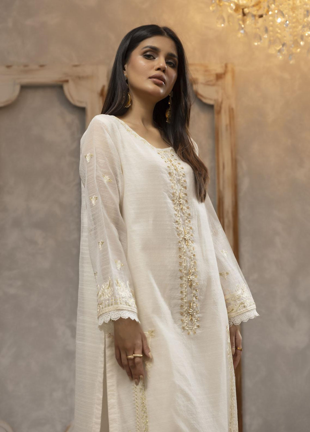 Dhanak Luxury Pret  Organza Shirt DA-2051 OFFWHITE