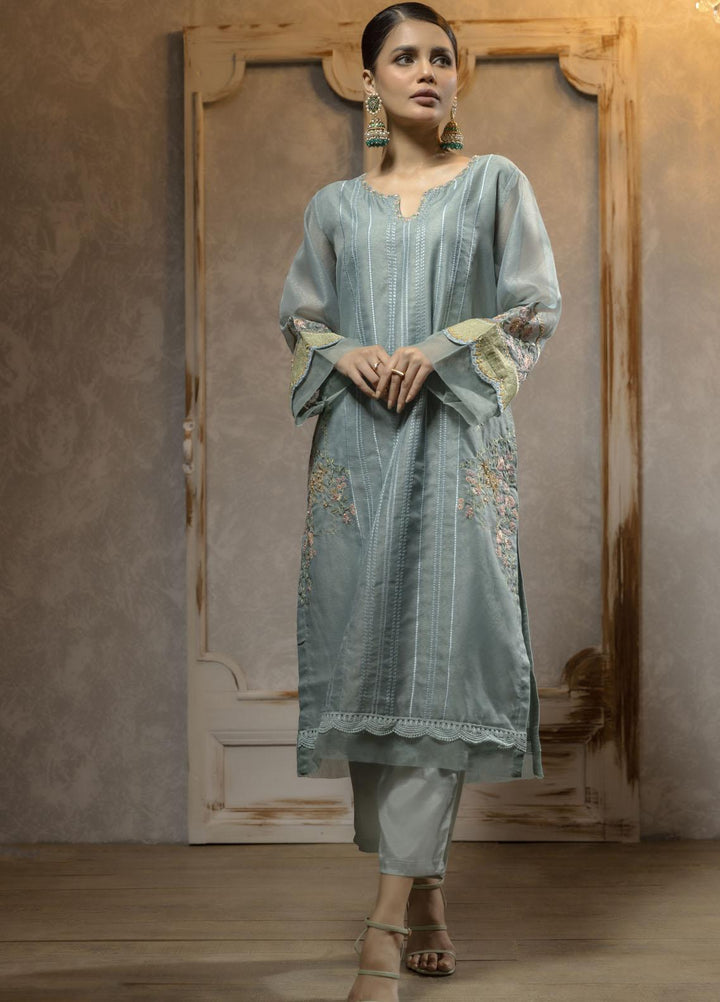 Dhanak Luxury Pret  Organza Shirt DA-1668 SKY BLUE