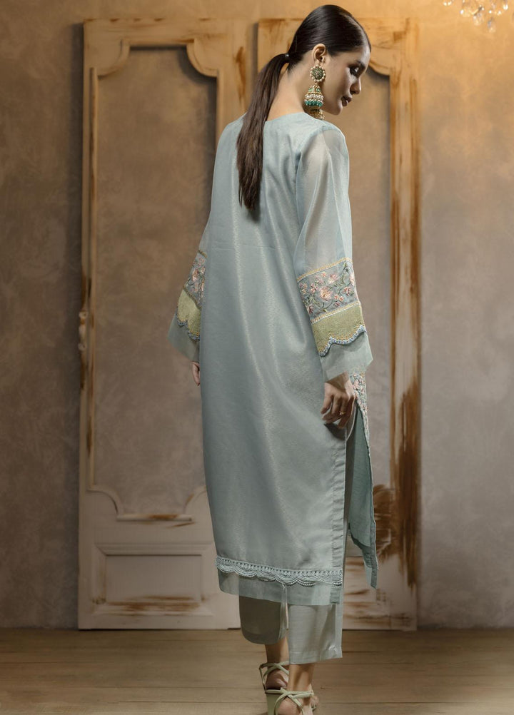 Dhanak Luxury Pret  Organza Shirt DA-1668 SKY BLUE