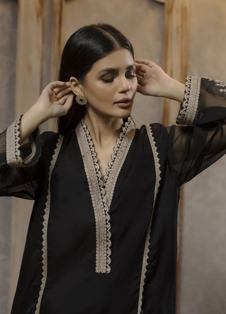 Dhanak Luxury Pret  Organza Shirt DA-1740 BLACK