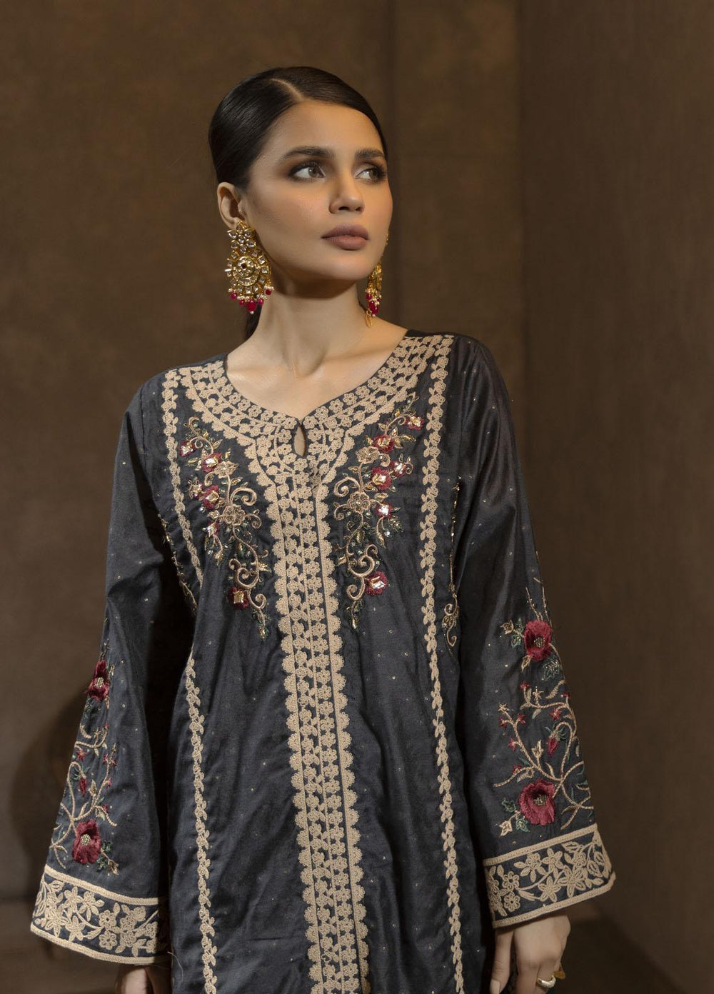 Dhanak Luxury Pret  Cotton Silk Shirt DA-1664 GREY