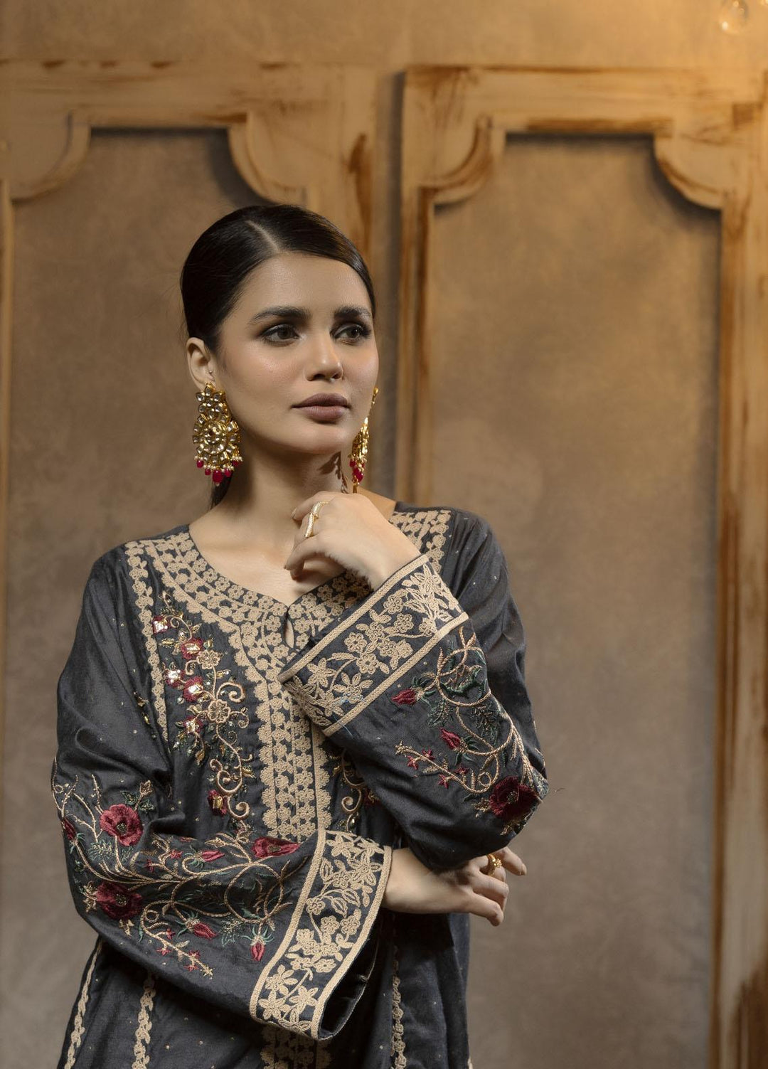 Dhanak Luxury Pret  Cotton Silk Shirt DA-1664 GREY