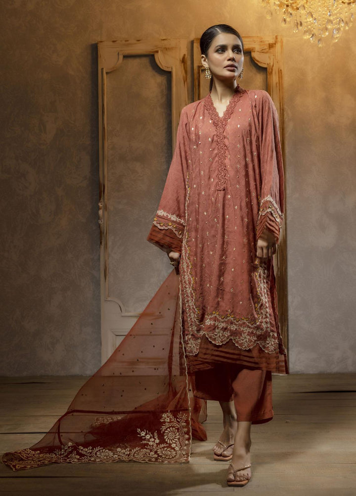 Dhanak Luxury Pret  Jacquard 2 Piece Suit DA-2075 RUST