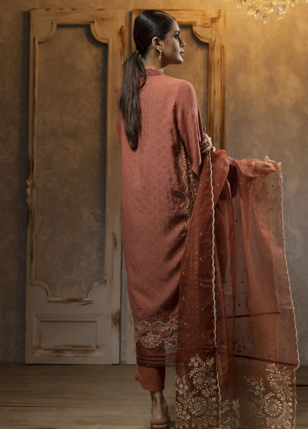 Dhanak Luxury Pret  Jacquard 2 Piece Suit DA-2075 RUST