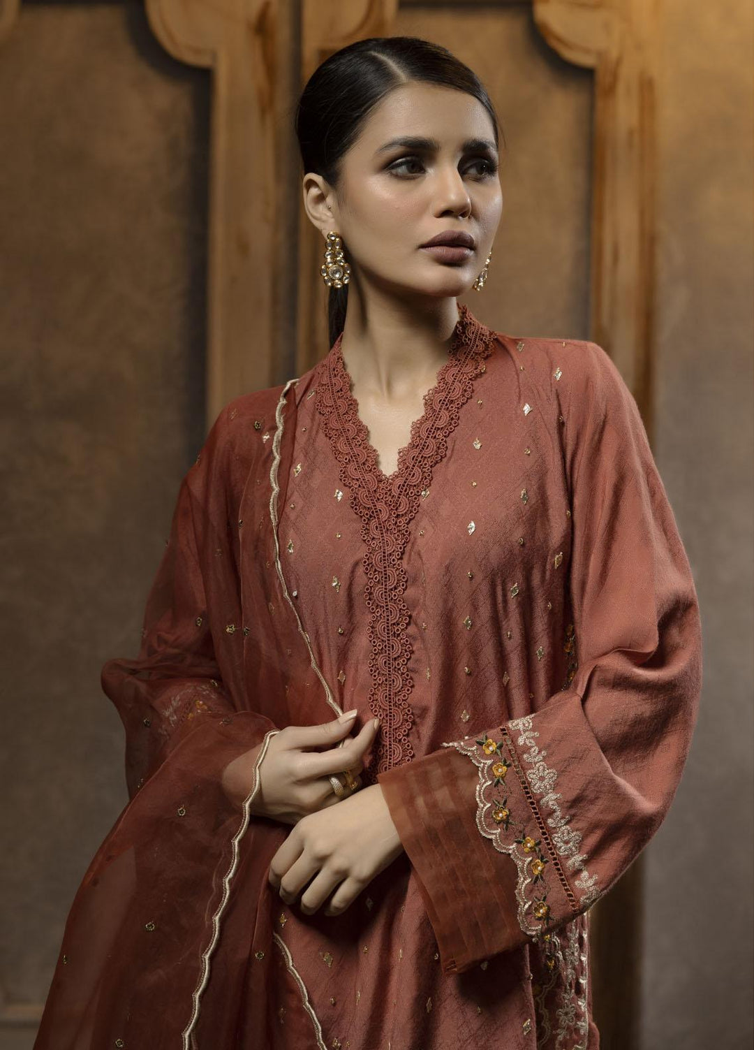Dhanak Luxury Pret  Jacquard 2 Piece Suit DA-2075 RUST