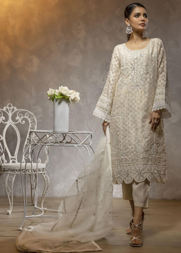 Dhanak Luxury Pret  Jacquard 3 Piece Suit DL-0230 OFF-WHITE