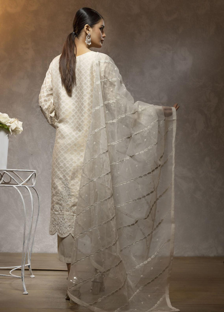 Dhanak Luxury Pret  Jacquard 3 Piece Suit DL-0230 OFF-WHITE
