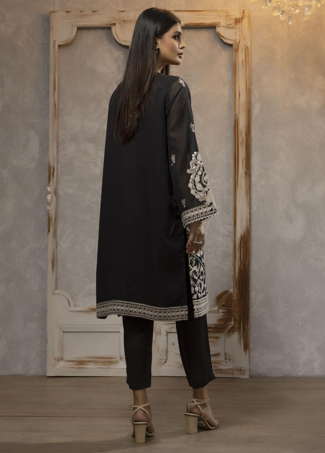 Dhanak Luxury Pret  Organza Shirt DA-1665 BLACK