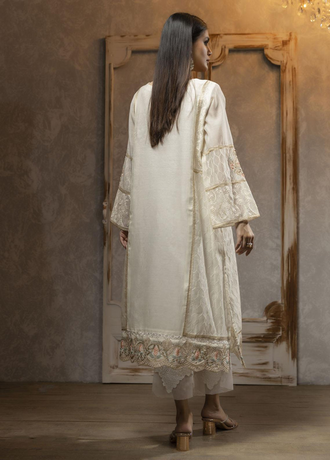Dhanak Luxury Pret  Organza Shirt DA-1693 OFF-WHITE