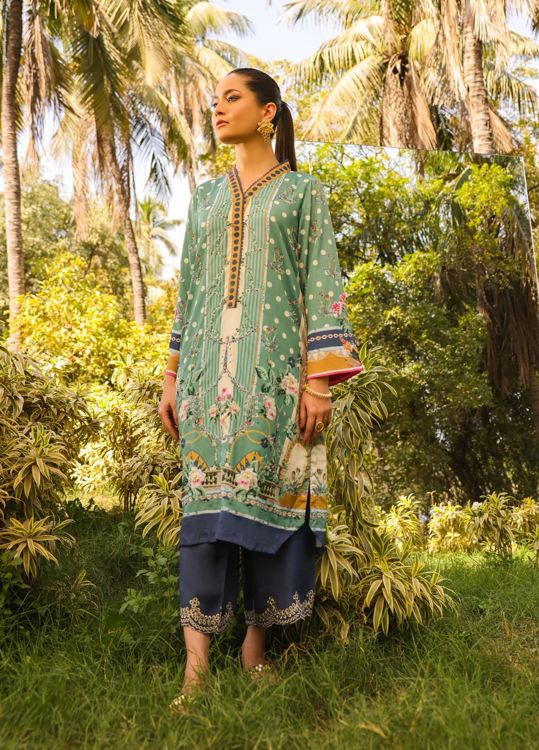 Dhanak Pret  Silk 2 Piece Dress DC-2139 GREEN