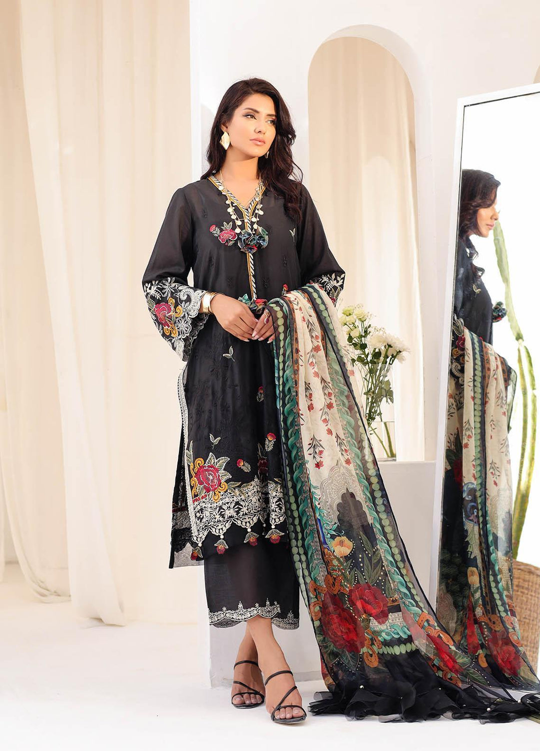 Kiara By Dhanak Embroidered Lawn Suits Unstitched 3 Piece DU-3121 BLACK - Signature Summer Collection