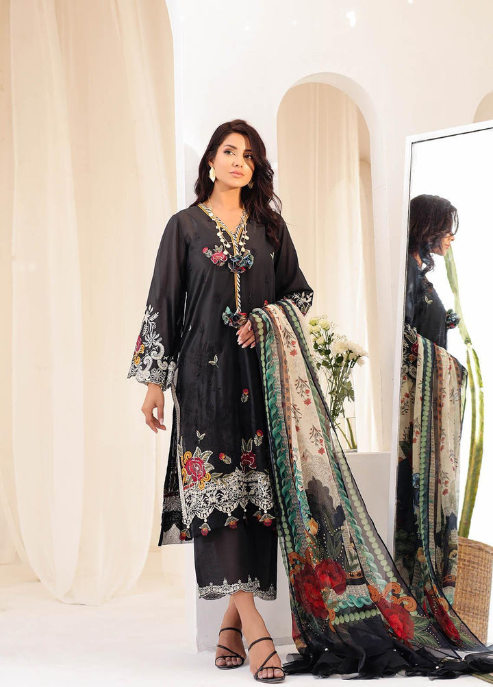 Kiara By Dhanak Embroidered Lawn Suits Unstitched 3 Piece DU-3121 BLACK - Signature Summer Collection