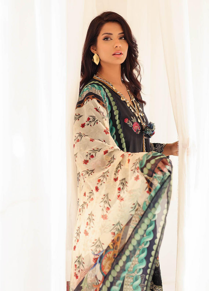 Kiara By Dhanak Embroidered Lawn Suits Unstitched 3 Piece DU-3121 BLACK - Signature Summer Collection