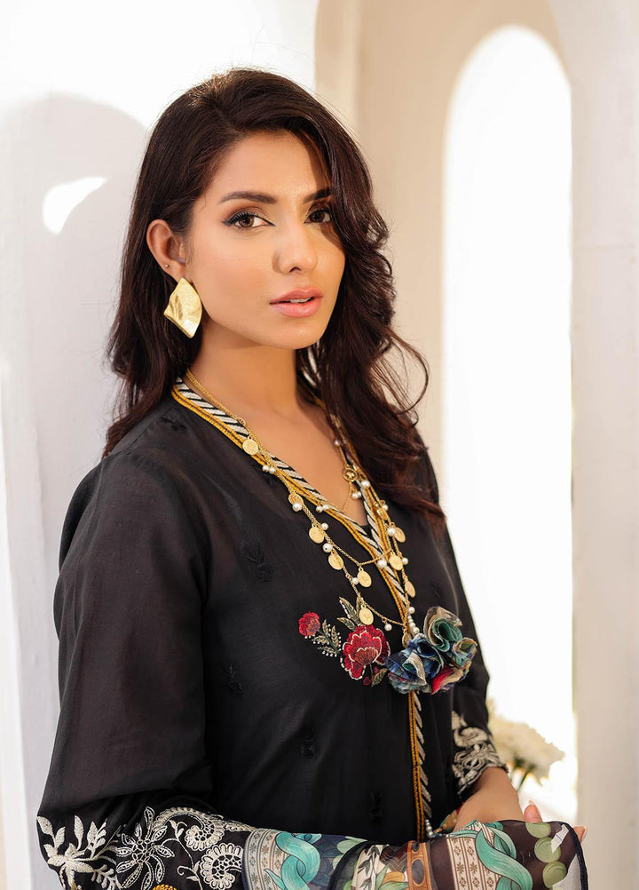 Kiara By Dhanak Embroidered Lawn Suits Unstitched 3 Piece DU-3121 BLACK - Signature Summer Collection