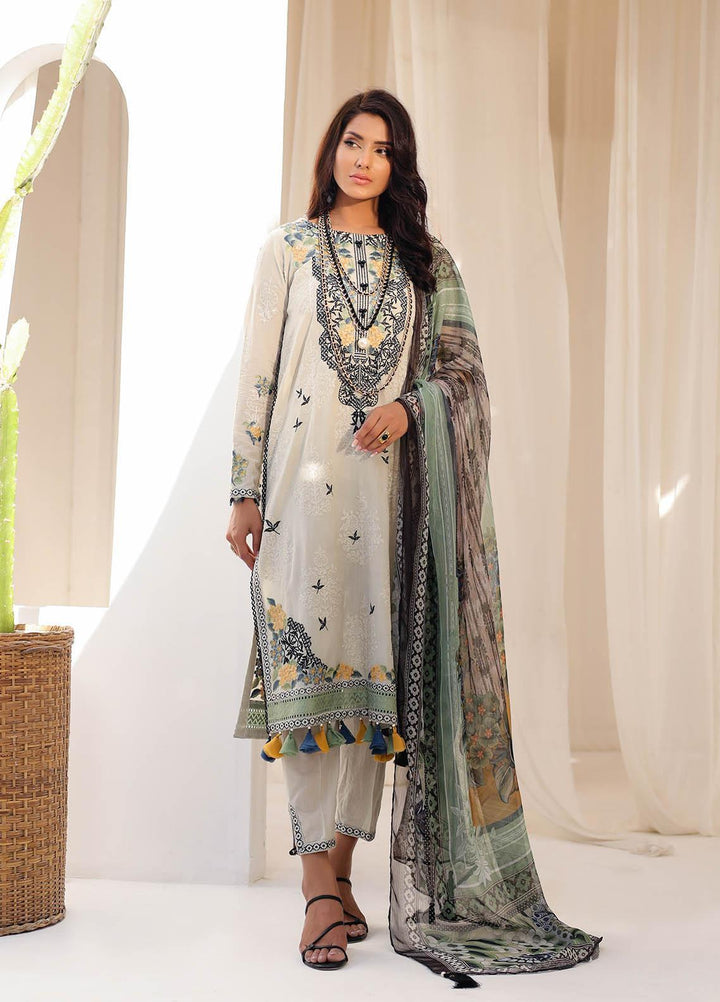 Kiara By Dhanak Embroidered Lawn Suits Unstitched 3 Piece DU-3122 L-GREY - Signature Summer Collection