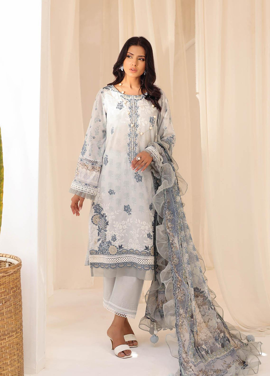 Kiara By Dhanak Embroidered Lawn Suits Unstitched 3 Piece DU-3125 SKY BLUE - Signature Summer Collection