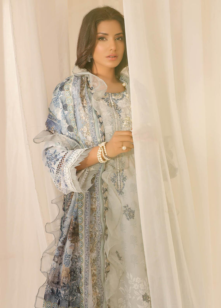 Kiara By Dhanak Embroidered Lawn Suits Unstitched 3 Piece DU-3125 SKY BLUE - Signature Summer Collection