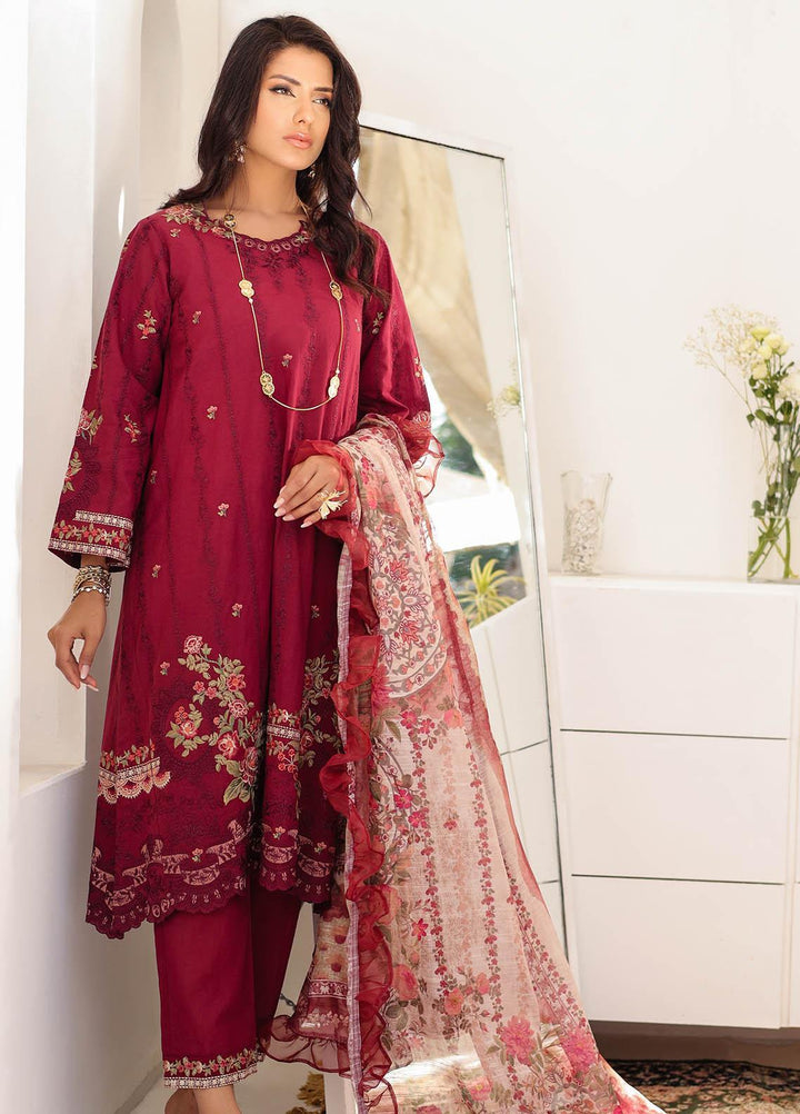 Kiara By Dhanak Embroidered Lawn Suits Unstitched 3 Piece DU-3129 MAROON - Signature Summer Collection