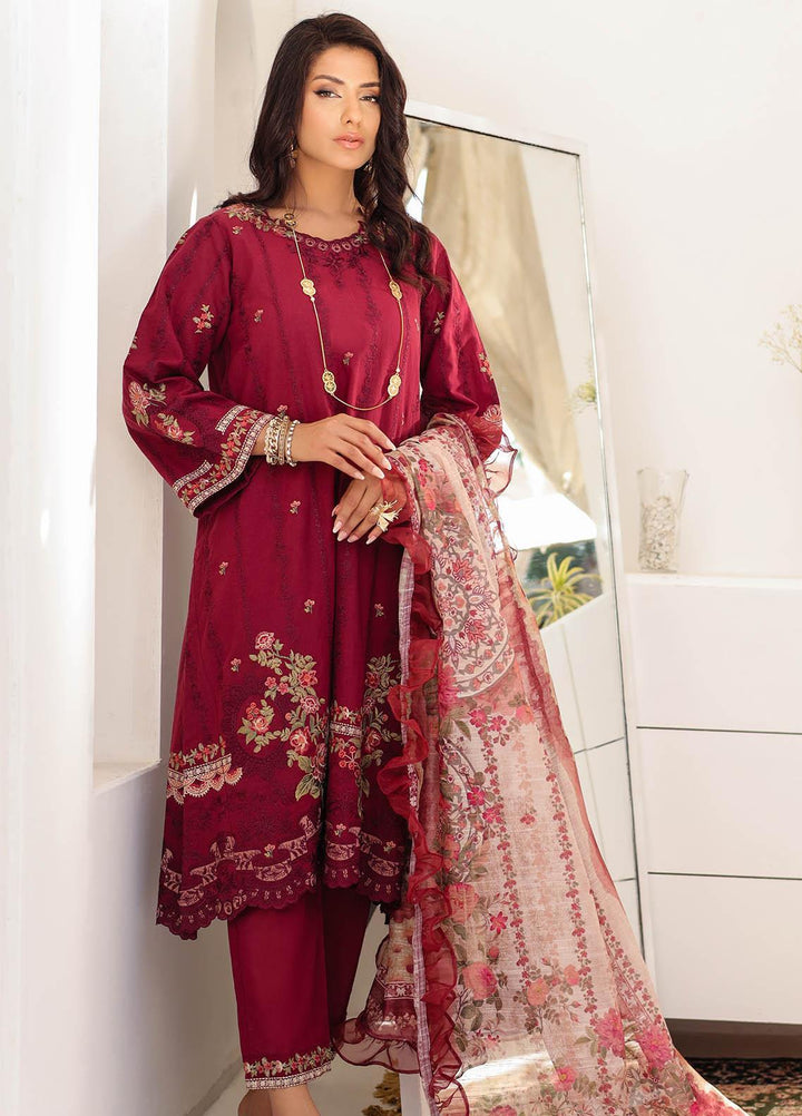 Kiara By Dhanak Embroidered Lawn Suits Unstitched 3 Piece DU-3129 MAROON - Signature Summer Collection