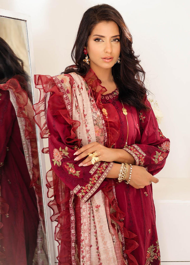 Kiara By Dhanak Embroidered Lawn Suits Unstitched 3 Piece DU-3129 MAROON - Signature Summer Collection