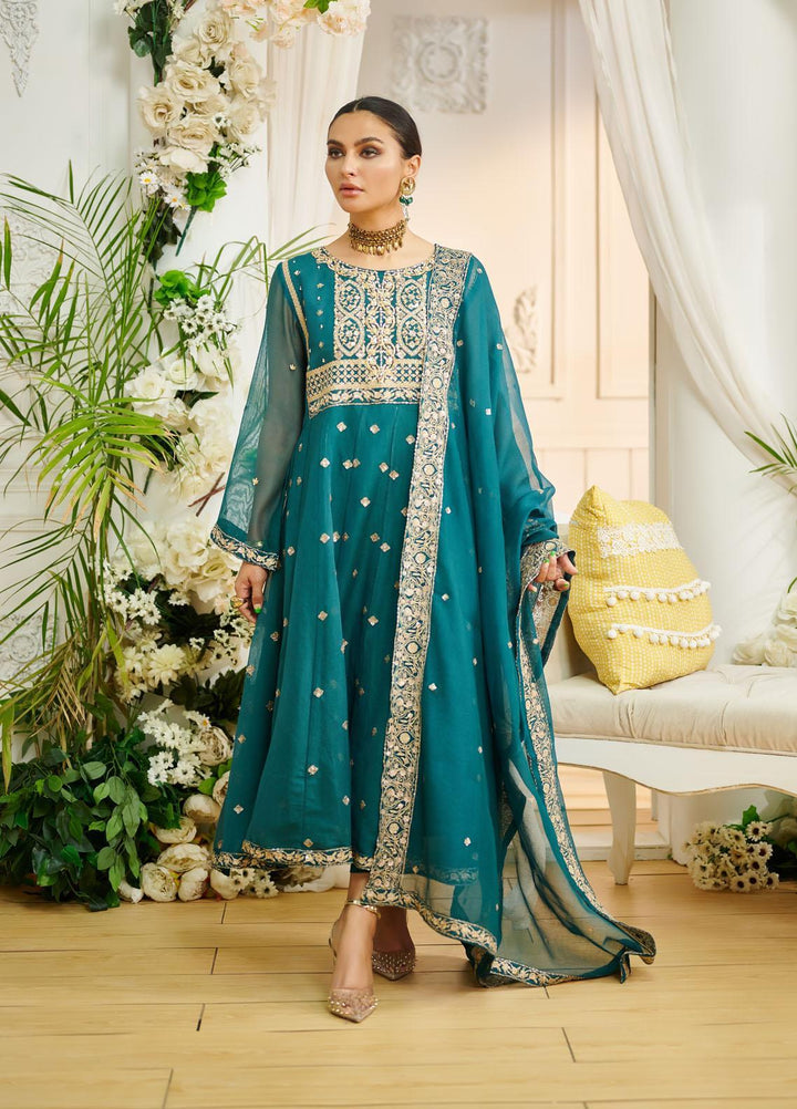Dhanak Ready to Wear Embroidered Khaadi Net 3 Piece Suit DL-0194 GREEN