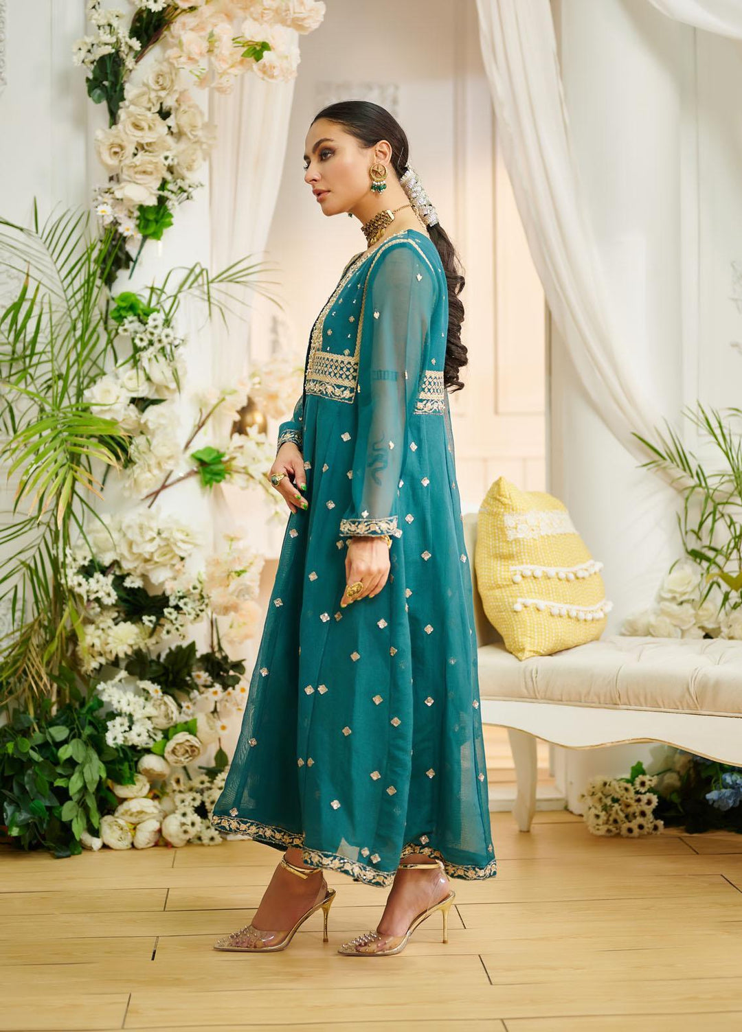 Dhanak Ready to Wear Embroidered Khaadi Net 3 Piece Suit DL-0194 GREEN