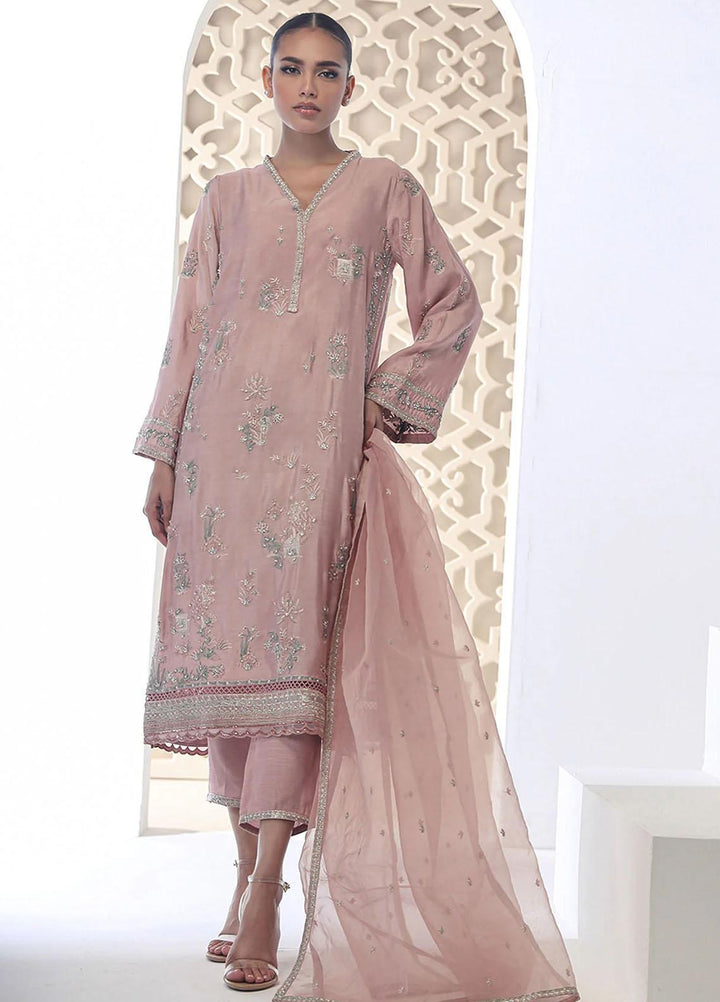 Dhanak Embroidered Luxury Cotton 3 Piece Suit DL-0255 Pink