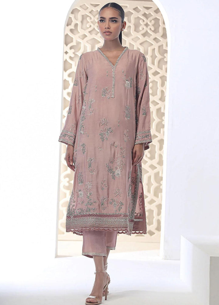 Dhanak Embroidered Luxury Cotton 3 Piece Suit DL-0255 Pink