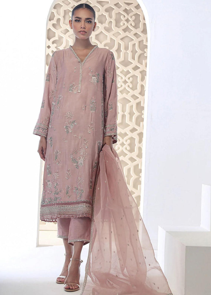 Dhanak Embroidered Luxury Cotton 3 Piece Suit DL-0255 Pink