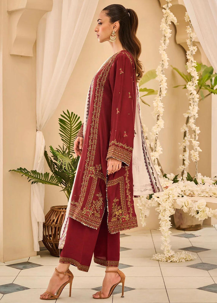Dhanak Embroidered Luxury Cotton 3 Piece Suit DL-0265 Maroon